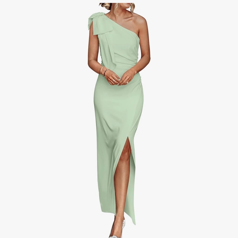 One-Shoulder Mint Green Maxi Dress